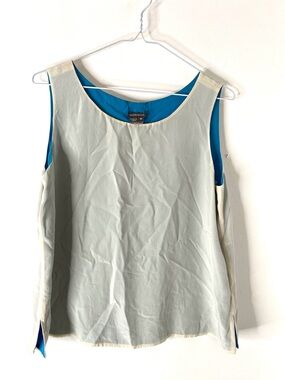 Anthracite 100% Silk Sleeveless Blouse Ivory Blue Colorblock Shell Top